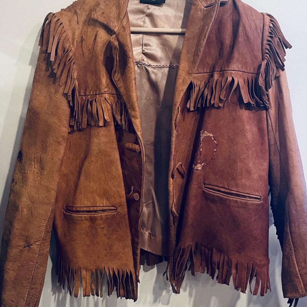 Vintage Western Leather Jacket with Fringe
